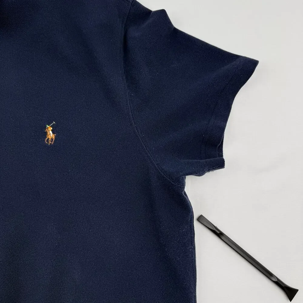 Vtg Polo Ralph Lauren Custom Fit Polo Shirt XL Navy Cotton Preppy Classic Y2K